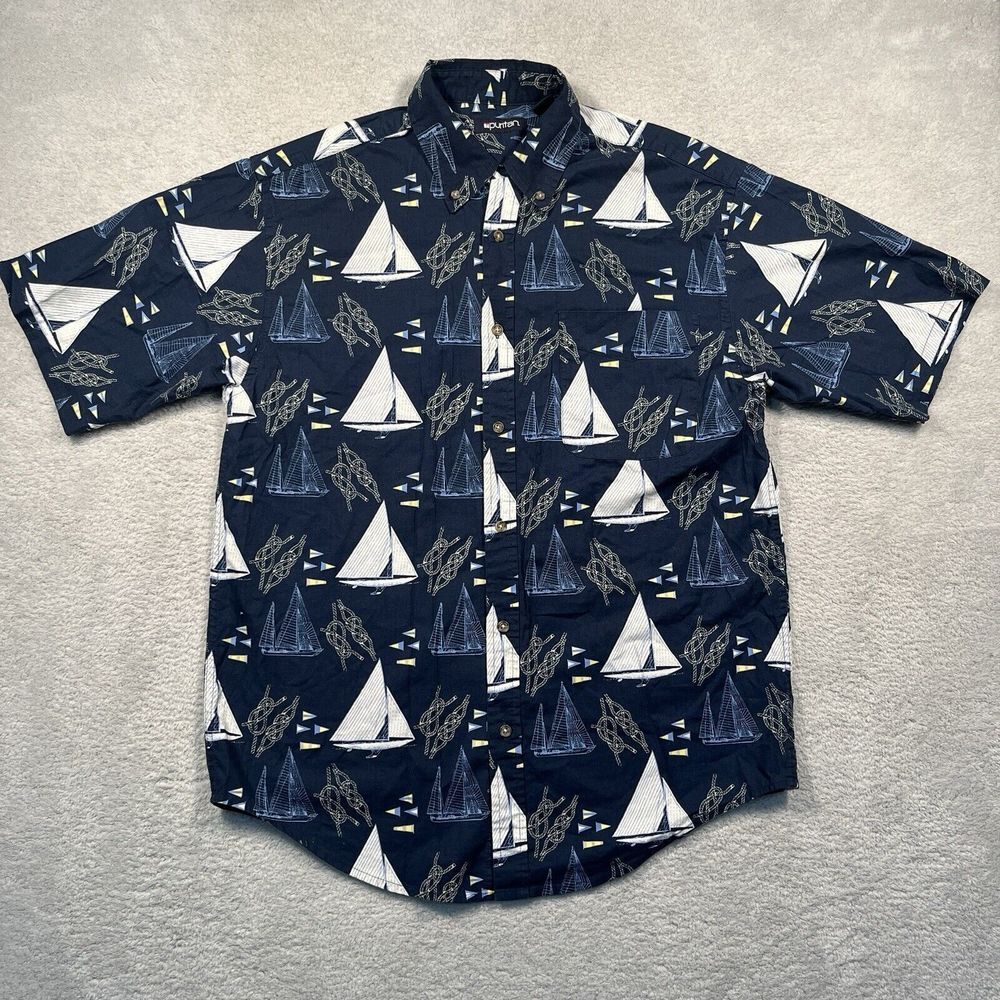 Vintage Y2K Puritan Button Down Short Sleeve Shirt Men Med Sailing Nautical Boat